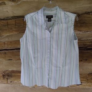 Eddie Bauer Sleeveless Green Striped Button Down Shirt Size XL